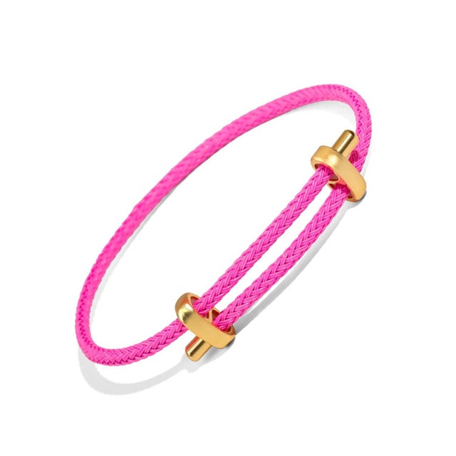Contemporary Neon Pink Glow Adjustable Gold Rope Bracelet For Sale - Image 3 of 9