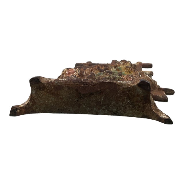 Antique Iron Floral on Trellis in Basket Doorstop For Sale