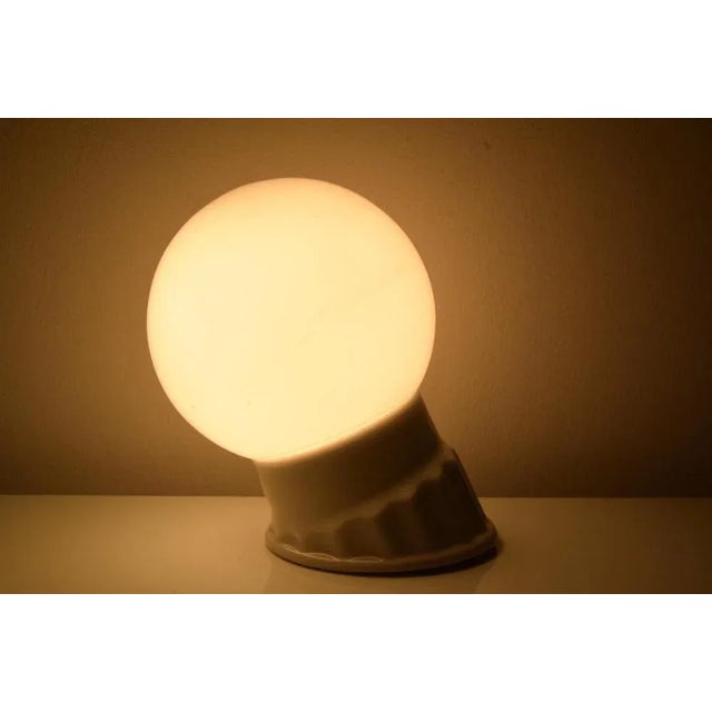 Vintage Industrial White Porcelain Opaline Glass Wall Lamp, 1950s For Sale - Image 6 of 8