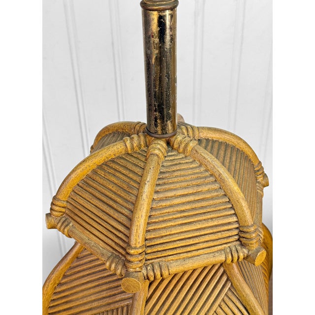 Ornamental & Decorative Materials Vintage Coastal Chinoiserie Faux Rattan Pagoda Table Lamps - A Pair For Sale - Image 7 of 12