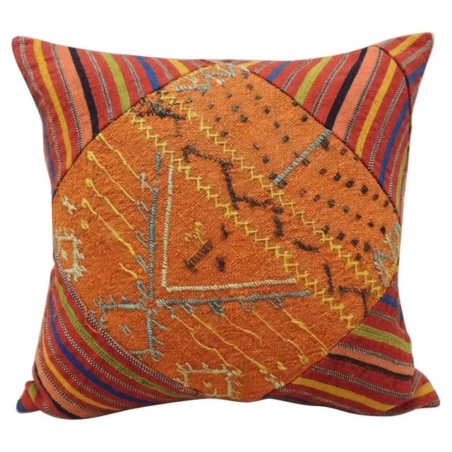 Textile Vintage Cray-Patchwork Square Woven Decorative Pillow For Sale - Image 7 of 8