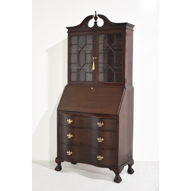 Chippendale Mid Century Chippendale Style Slant Front Secretary Desk For Sale - Image 3 of 14