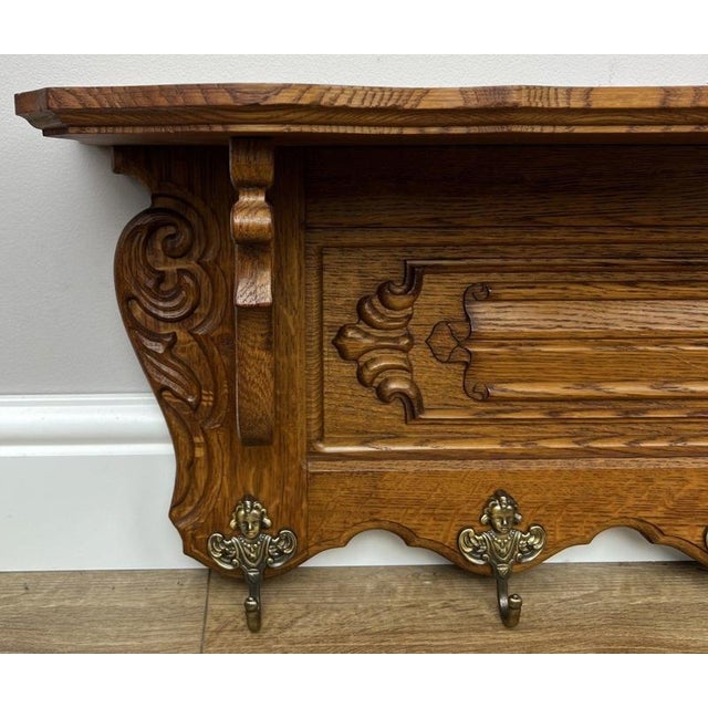 Rustic Vintage French Oak Wall Mounted Coat Rack For Sale - Image 3 of 8