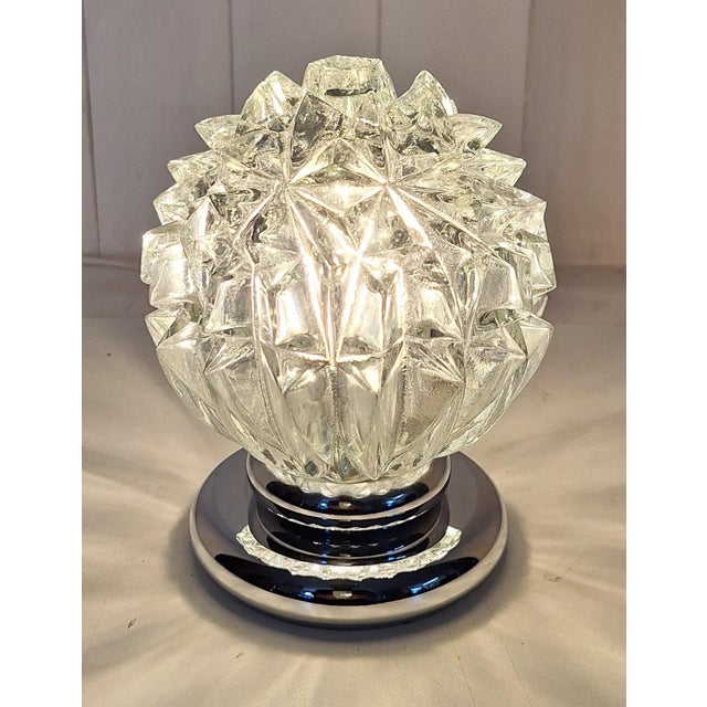 Metal Vintage Table Lamp with Relief Glass Shade in Chrome-Plated Metal Mount, 1970s For Sale - Image 7 of 7