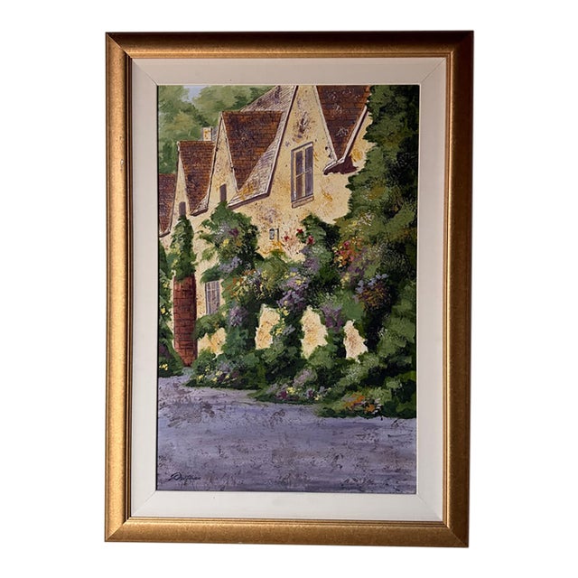 1980s Fred Dettmann (1945–2022) German-American Impressionist European Cottage Landscape Oil on Masonite Painting For Sale