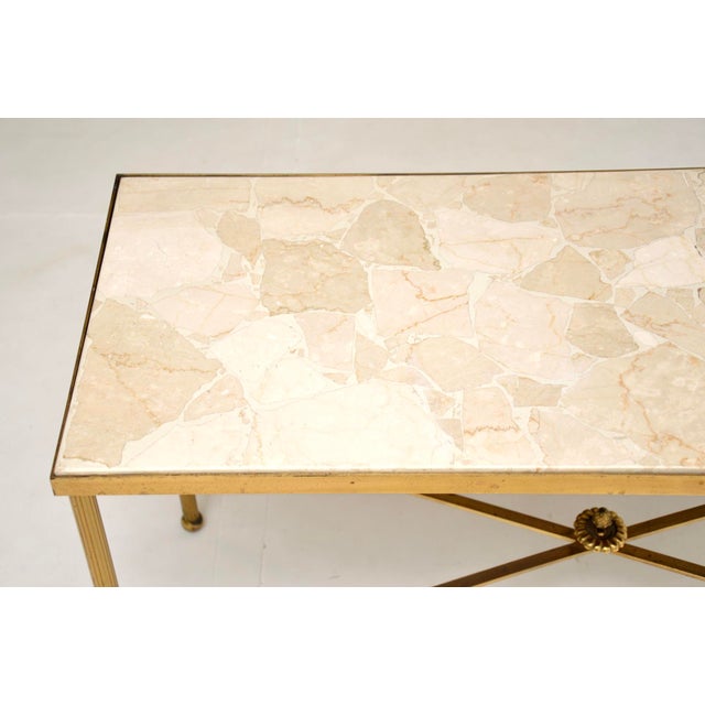 Vintage French Brass and Marble Coffee Table, 1960 For Sale - Image 6 of 11