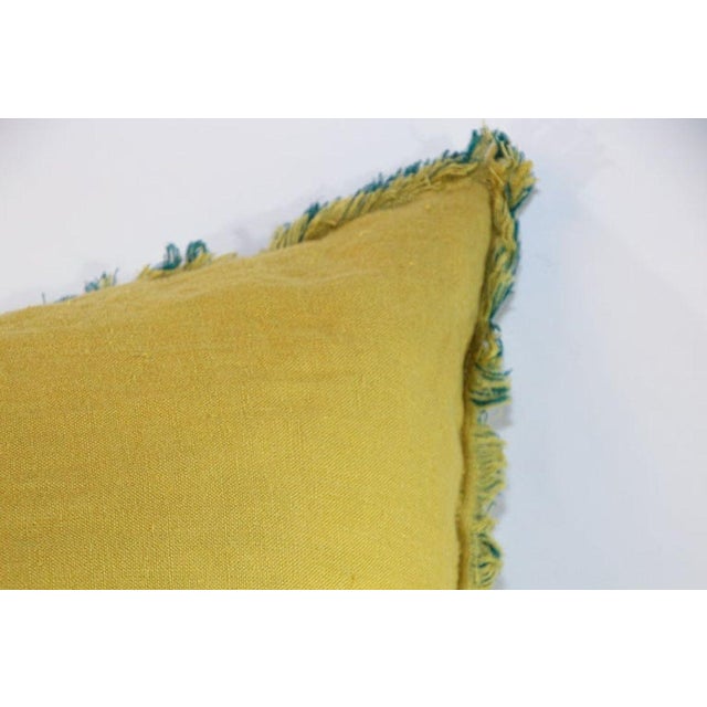 Belgium Linen Blue and Yellow Throw Pillow For Sale - Image 10 of 13