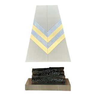 Vintage Boho Chevron Brass and Chrome Faux Fireplace For Sale