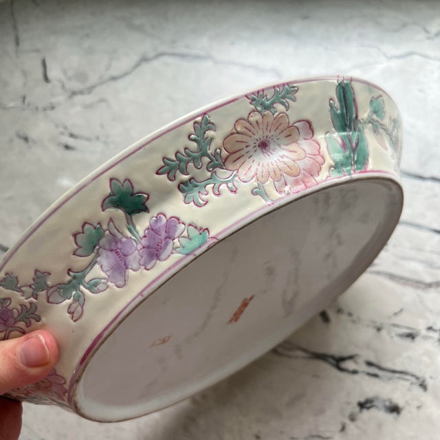 Chinese Beautiful Pink Purple Floral Chinese Painted Platter For Sale - Image 3 of 10
