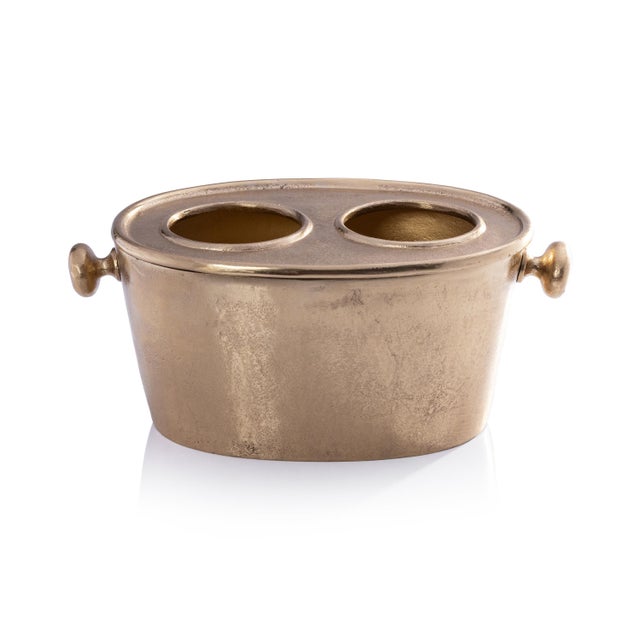 Contemporary Seguso 2-Bottle Metal Wine Holder, Gold For Sale - Image 3 of 3