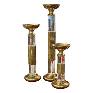 Lucite and Brass Candlestick Prickets Attributed to Dolbi and Cashier For Sale