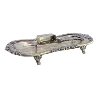 Silver Morrões Tray and Scissors with Chiseled Floral Reliefs and Engraved Center, Set of 2 For Sale