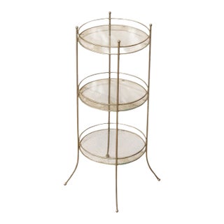 Vintage Three-Tier Metal & Glass Round Side Table For Sale