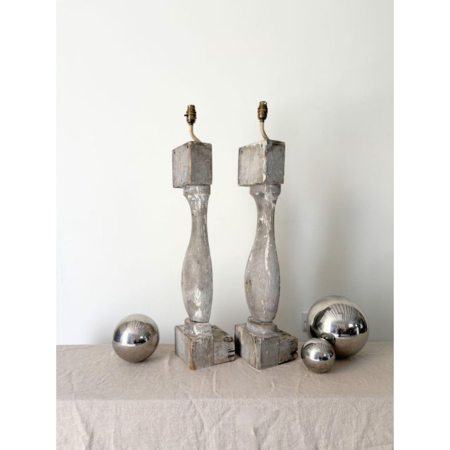 Wood Grey Balustrade Lamps, France, 1950s, Set of 2 For Sale - Image 7 of 10