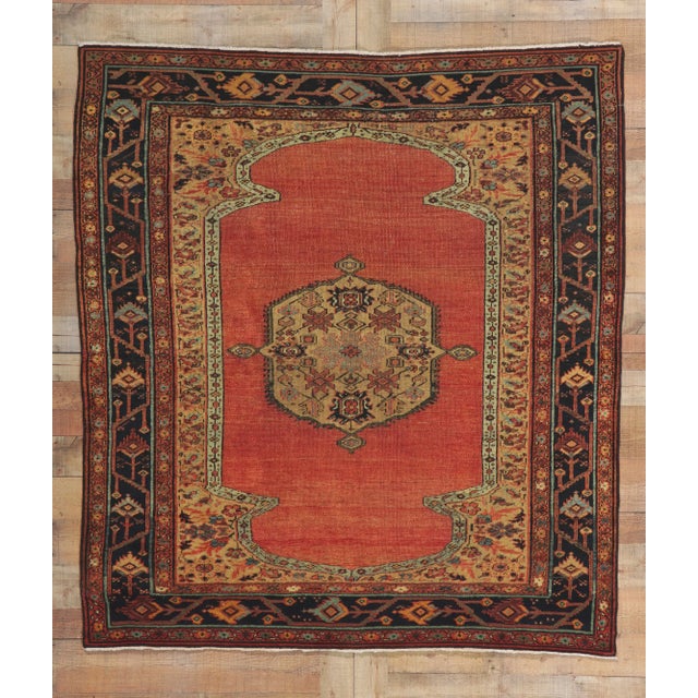 Terra Cotta Antique Persian Bakhaish Rug - 05'07 x 06'01 For Sale - Image 8 of 10