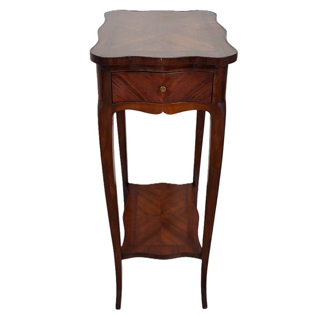 Brown Antique French Louis XV Satinwood Inlaid Two Tier Side Table Stand For Sale - Image 8 of 12