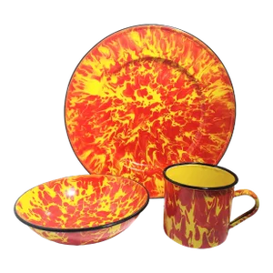 1970s Splatter Granite Dinnerware Set- 12 Pieces