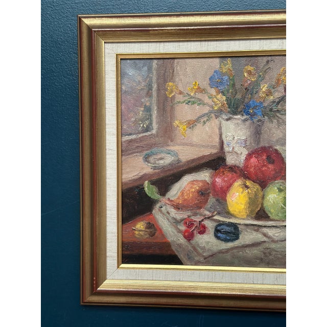 Mid-Century Modern Christian Rhode, Still Life with Vase and Fruits, 1950s, Oil on Canvas, Framed For Sale - Image 3 of 13
