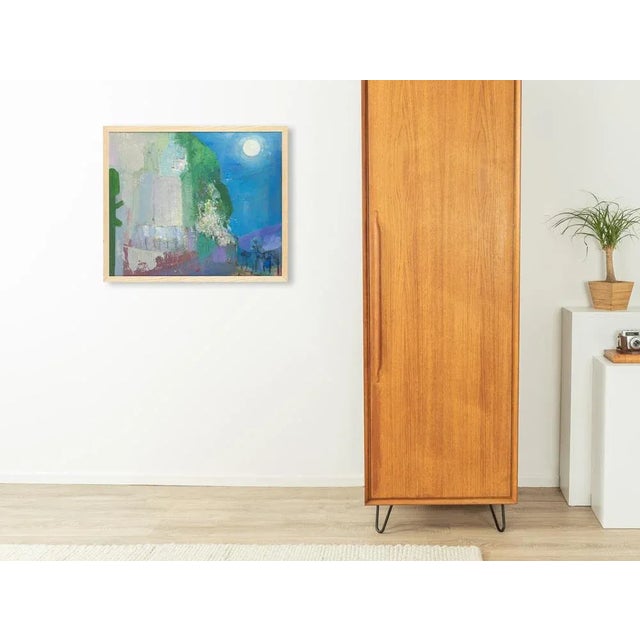 Lillian günther the moon. Oil on hardboard from the 1970s. Magical impression of a landscape at night. Framed in ash wood....