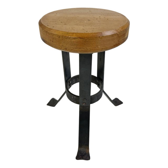 Mid 20th Century Industrial Wood and Steel Stool For Sale