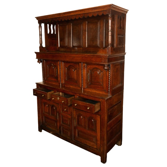 Brown Antique Early 18th Century Carved Oak Welsh CWPWRDD Tridarn Cupboard Cabinet 1730 For Sale - Image 8 of 16