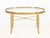 Maison Jansen Style Faux Bamboo Brass Oval Glass Top Coffee Table, on four splayed legs conjoined by X-form stretcher....