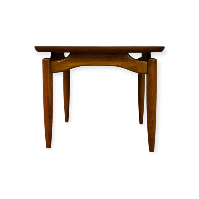 Vintage Mid-Century Modern Square Wooden End Table With Sculptural Base. For Sale In Seattle - Image 6 of 7