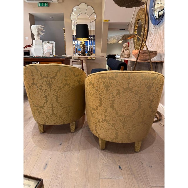 Barrel Back Tub Chairs in Woven Silk Damask, 1950s, Set of 2 For Sale - Image 3 of 10