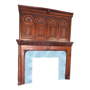 Majestic 9 Feet Vintage 19th Century 3 Tiers (Pieces) Carved Wood With 3 Pieces of Marble Fireplace