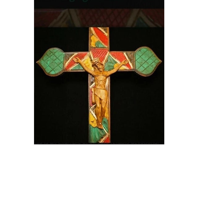 1950s Large Vintage Wooden Crucifix / Cross. Jesus. Christian. Folk Art. For Sale - Image 5 of 7