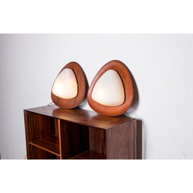 Brown Italian Teak and Opaline Wall Lights by Goffredo Reggiani, 1960s, Set of 2 For Sale - Image 8 of 12