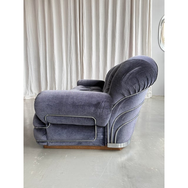 Space Age Velvet and Chrome 3-Seater Sofa attributed to Adriano Piazzesi, Italy, 1960s For Sale - Image 6 of 18