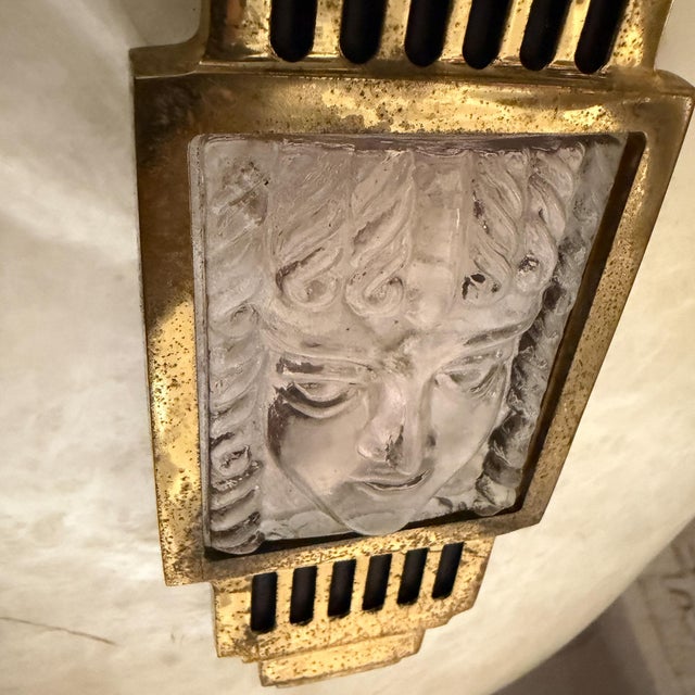Glass 1960s Large Art Deco Alabaster Dome Pendant Chandelier Glass Figures For Sale - Image 7 of 11