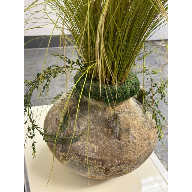 Gray Mid-Century Modern Marmite Faux Grass Arrangement, Vintage For Sale - Image 8 of 12
