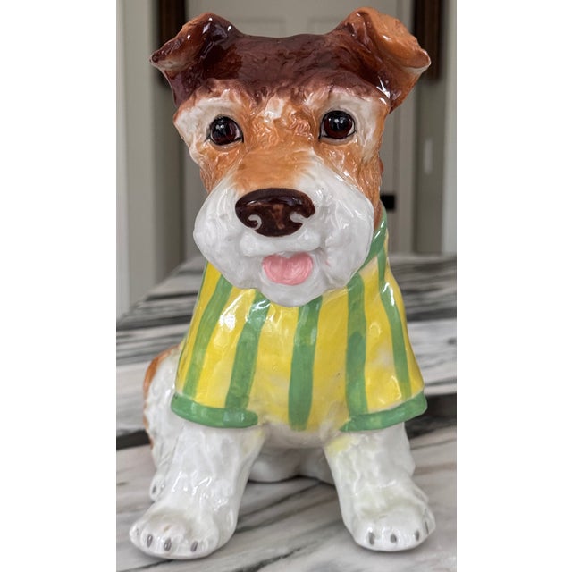 Contemporary Vintage Ceramic Boston Terrier in Preppy Striped Sweater For Sale - Image 3 of 18