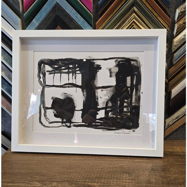 Black and White Abstraction #7 - One-Of-A-Kind High-End Natural Wood Shadow Box Framed Original Painting by Diane Grant For Sale - Image 6 of 6
