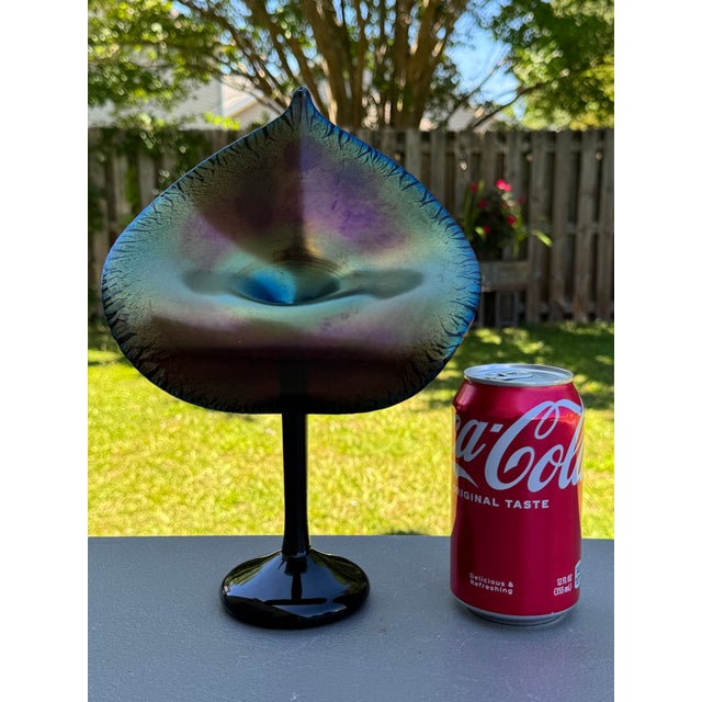 1980s Stuart Abelman Iridescent Studio Art Glass "Jack in the Pulpit" Vase For Sale - Image 14 of 14