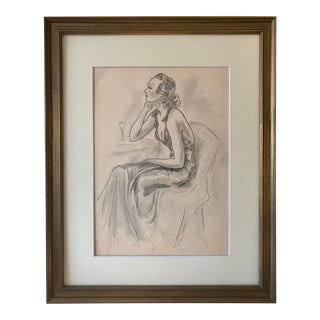 Original Art Deco Era Drawing of a Elegant Woman in a Cocktail Dress For Sale