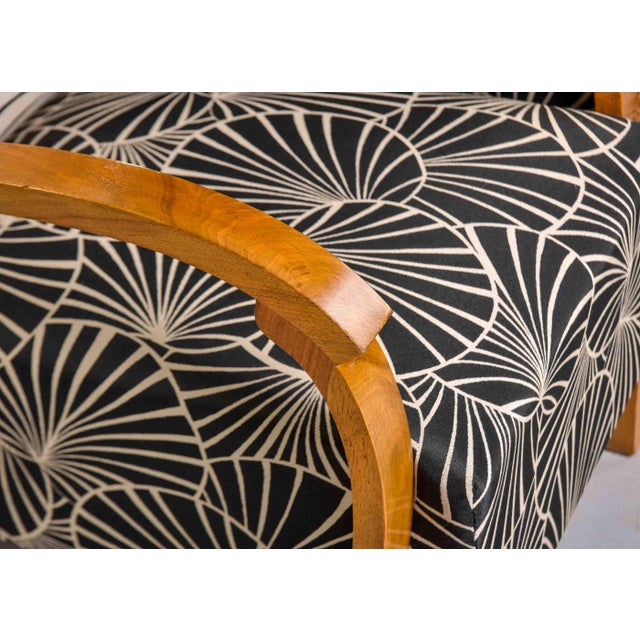 Art Deco French Art Deco Birch Armchairs With Fan Motif Upholstery - Pair For Sale - Image 3 of 13