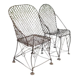 Antique Victorian Style Wire Chairs - Set of 2 For Sale