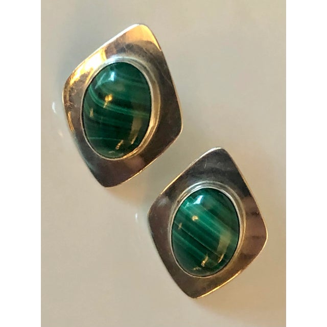 1980s 1980s Navajo Selina Jake Malachite Sterling Modernist Earrings - Set of 2 For Sale - Image 5 of 8