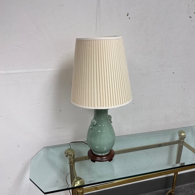 Chinoiserie Celadon Table Lamp, Vintage For Sale - Image 9 of 12