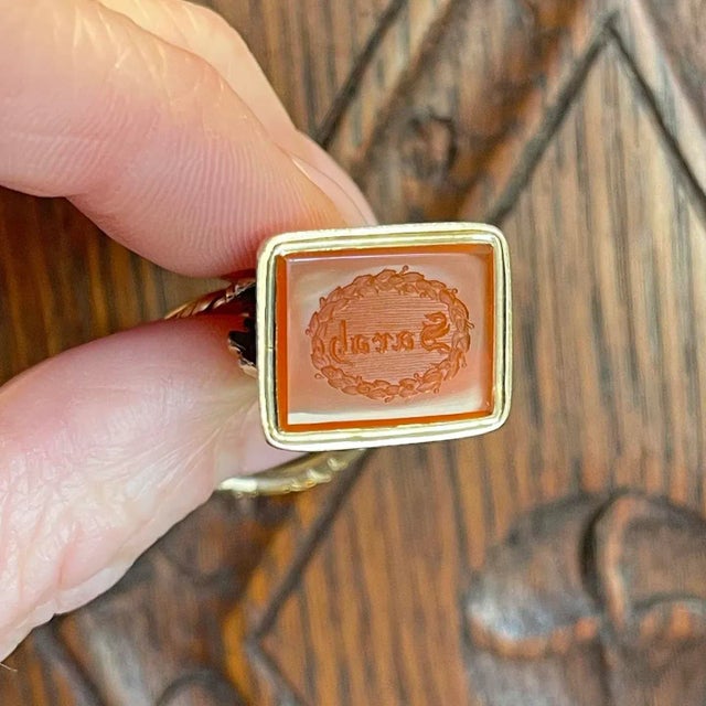 Early 19th Century Georgian Gold Fob "Sarah" 15k Carnelian Pendant For Sale - Image 10 of 12