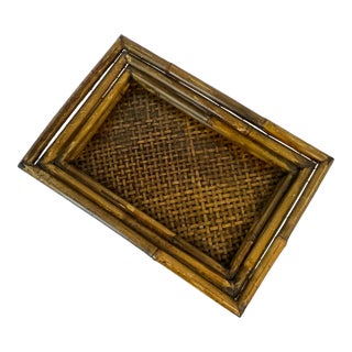 Vintage Boho Chic Coastal Bamboo and Wicker Tray. For Sale