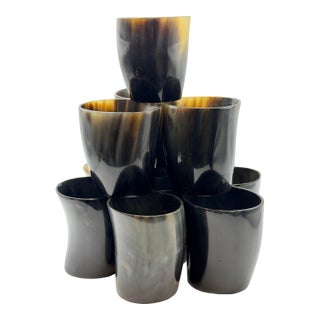 1990s Set of 10 Hand-Carved Natural Horn Napkin Rings – Organic Modern Tablescape For Sale