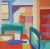 Contemporary Postmodern Geometric Oil Painting of an Interior For Sale
