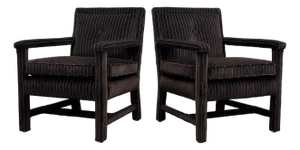 Newly Upholstered Luxe Chocolate Brown Pinstripe Velvet Parsons Chairs, a Pair