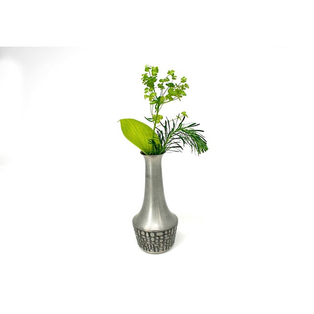 Shapely vintage pewter bud vase, made in Norway in the 1960s. Marked "MASTAD. Pewter. Norway. 554". With great midcentury...