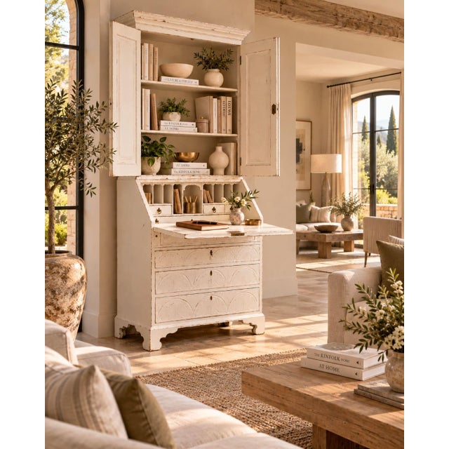 19th Century White Lacquered Oak Bookcase with Secretaire For Sale - Image 6 of 6
