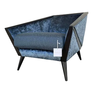 Caracole Modern Crushed Midnight Blue Velvet the Crane Lounge Chair